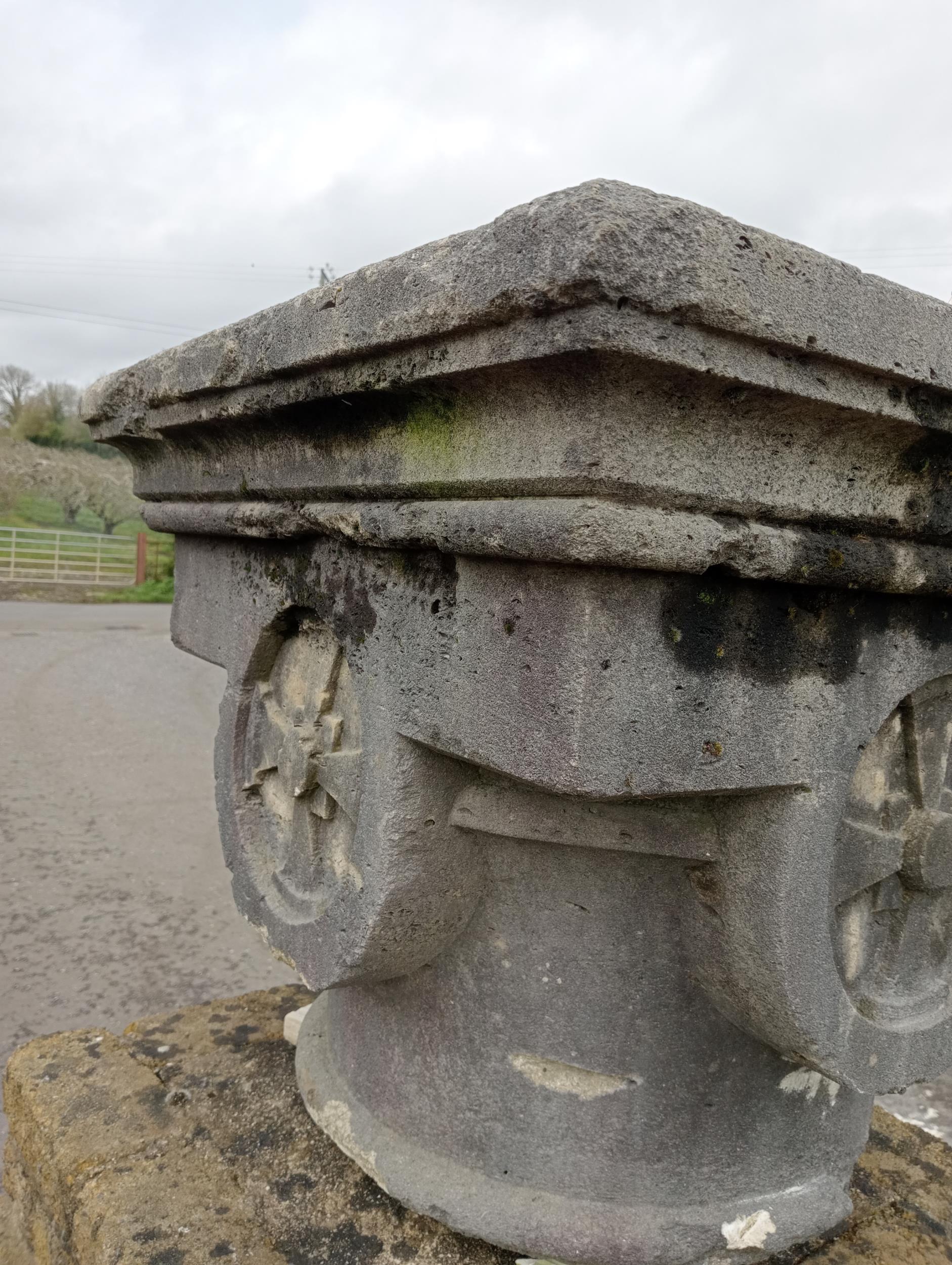 Pair of 19th C sandstone heads decorated with an encircled cross in all faces {H 60cm x 75cm - Image 4 of 6