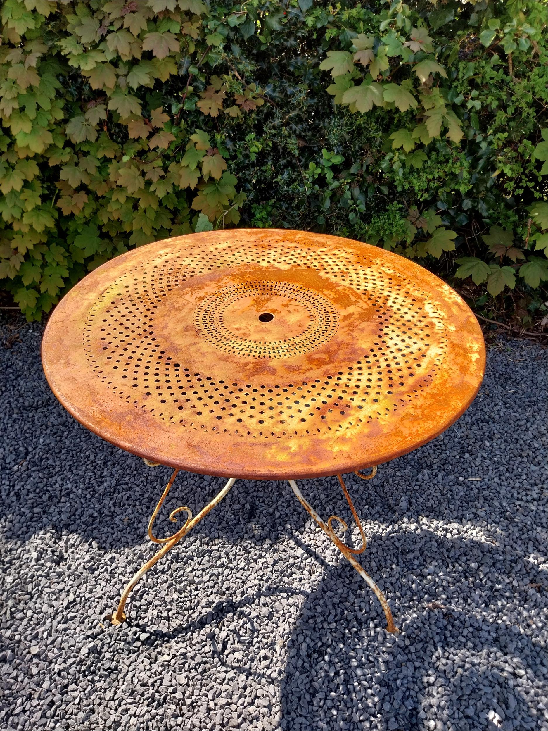 Early 20th C. French wrought iron garden table with three matching chairs and one matching - Image 9 of 9