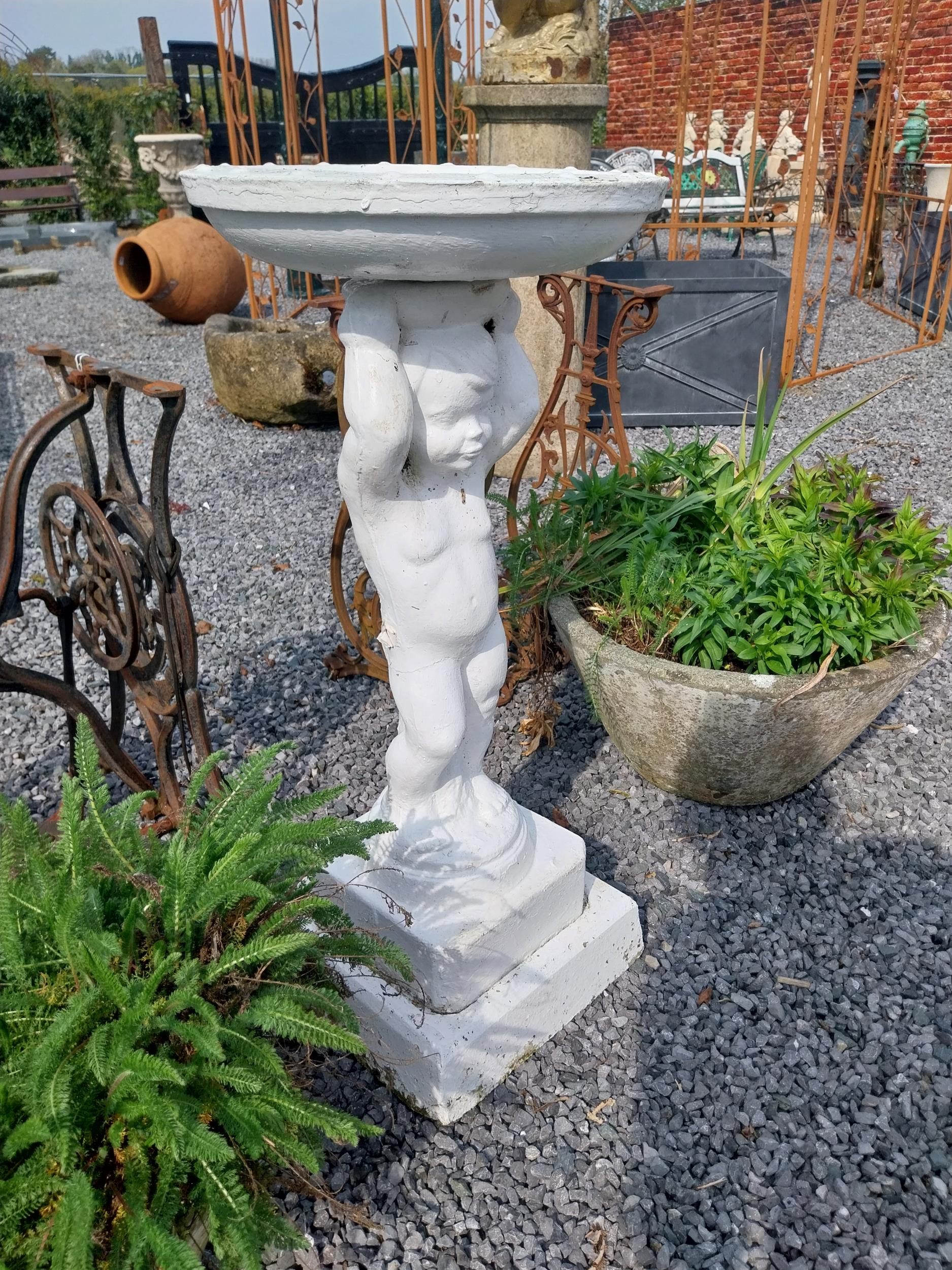 1950s composition bird bath held aloft by Cherub {89 cm H x 39 cm Dia.}. - Image 3 of 4