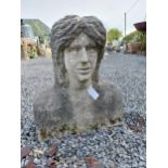 Early 20th C. carved sandstone bust of a Gentleman {60 cm H x 46 cm W x 17 cm D}.