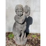 Stone statue of a Boy holding jug {H 82cm x W 35cm x D 25cm }. (NOT AVAILABLE TO VIEW IN PERSON)