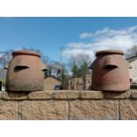 Pair of terracotta chimney pots {H 40cm x Dia 34}. (NOT AVAILABLE TO VIEW IN PERSON)