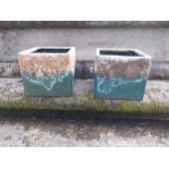 Pair of Atlantis glazed terracotta plant pots {20 cm H x 22 cm W x 22 cm D}.