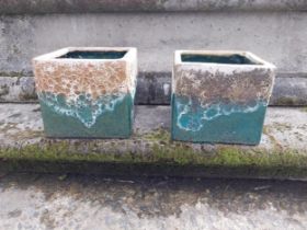 Pair of Atlantis glazed terracotta plant pots {20 cm H x 22 cm W x 22 cm D}.