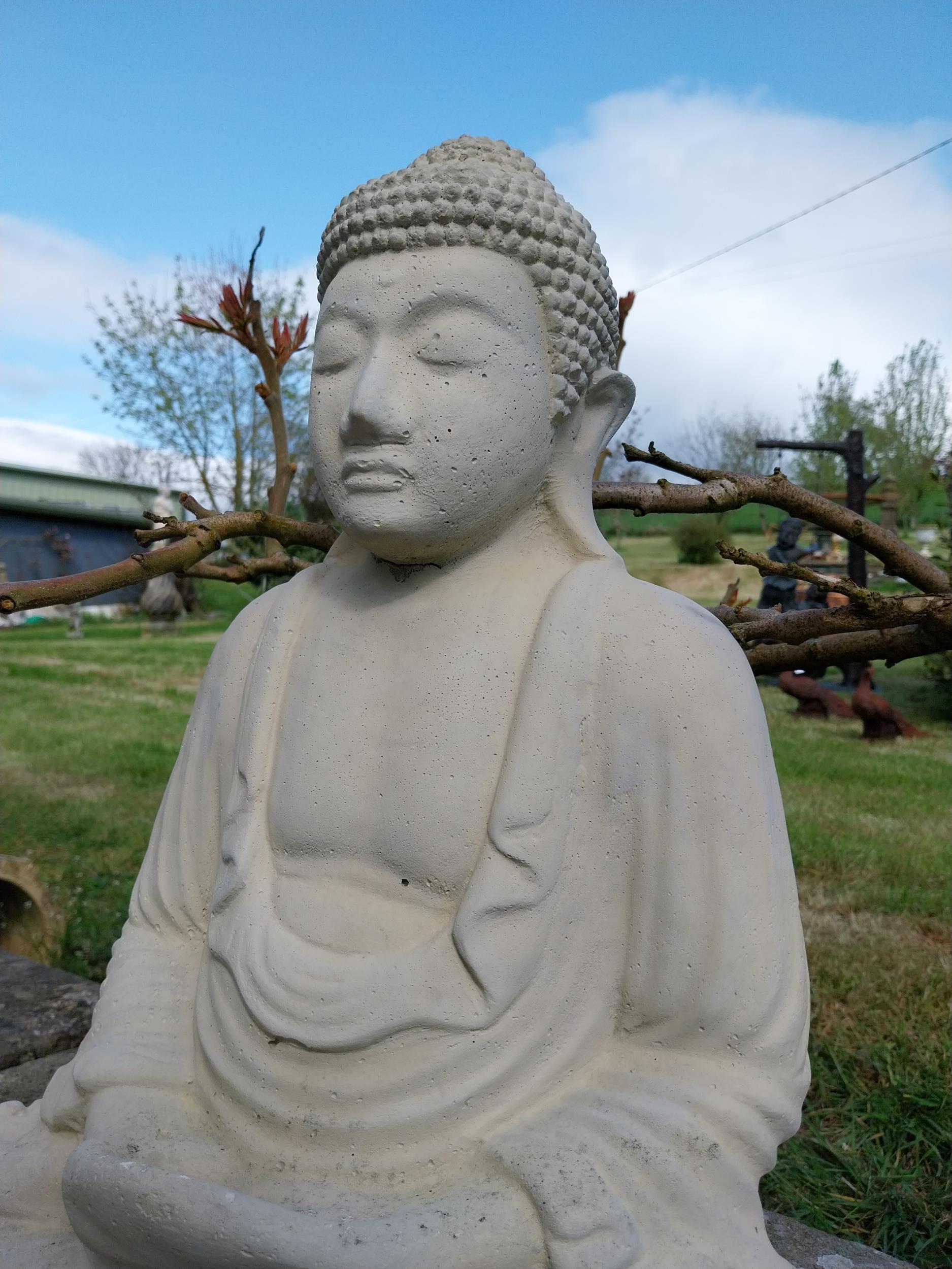 Good quality moulded sandstone Buddha statue {50 cm H x 43 cm W x 25 cm D}. - Image 5 of 8