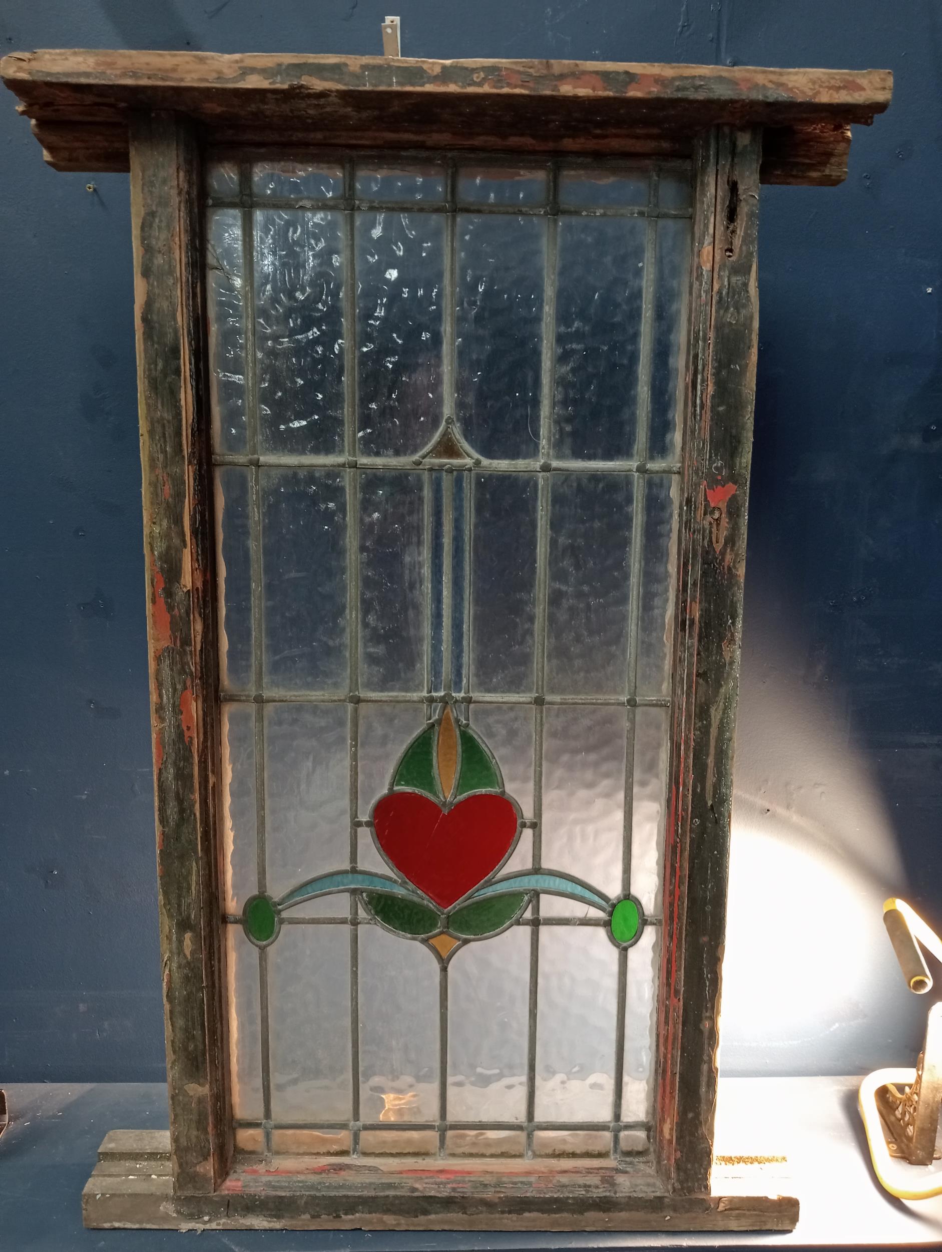 Leaded stain glass window with heart design {H 122cm x W 81cm }. (NOT AVAILABLE TO VIEW IN PERSON)