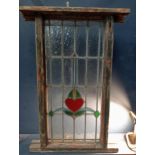 Leaded stain glass window with heart design {H 122cm x W 81cm }. (NOT AVAILABLE TO VIEW IN PERSON)