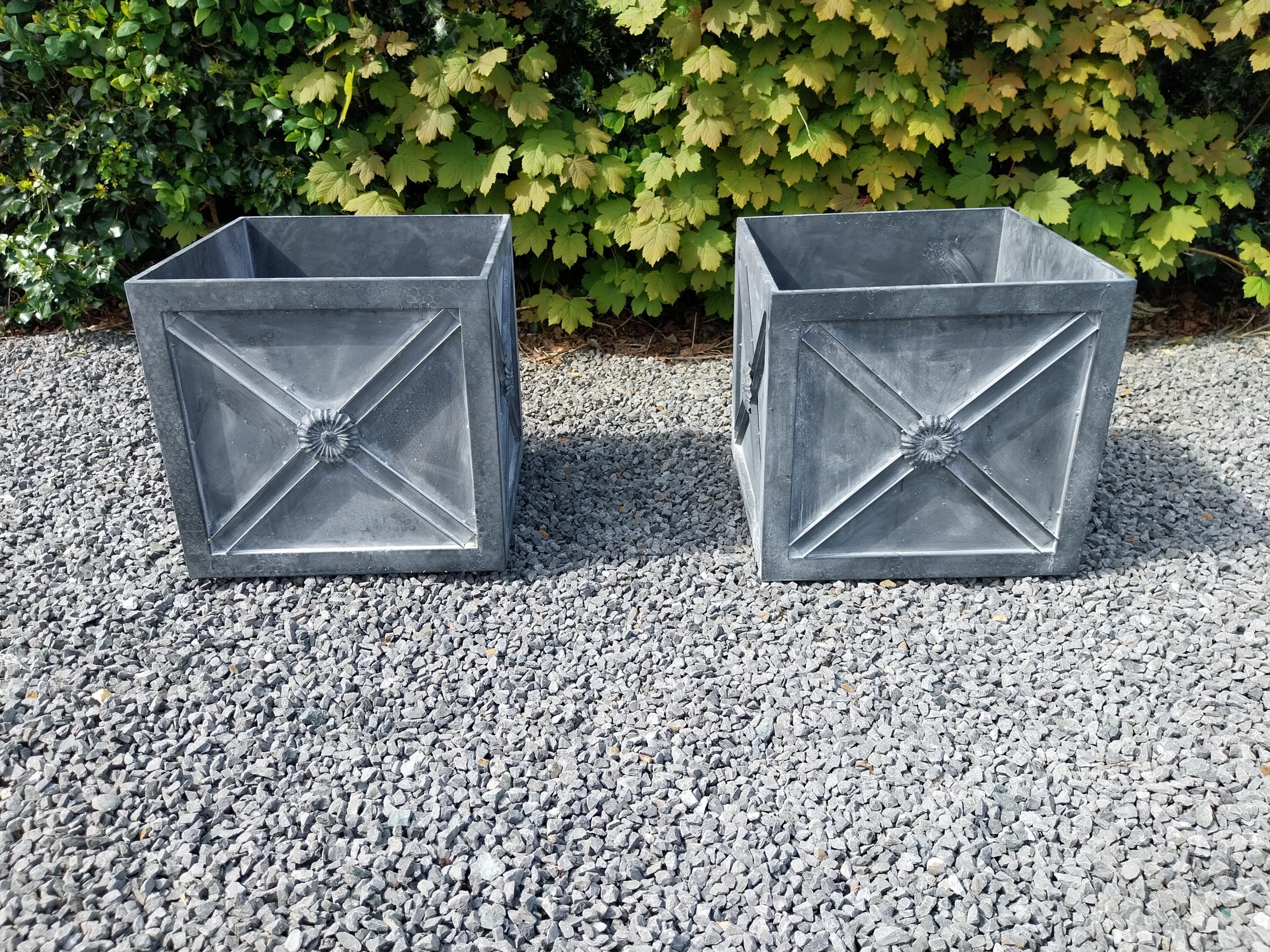 Pair of good quality metal square planters with lead effect in the Georgian style {45 cm H x 46 cm W - Image 2 of 5