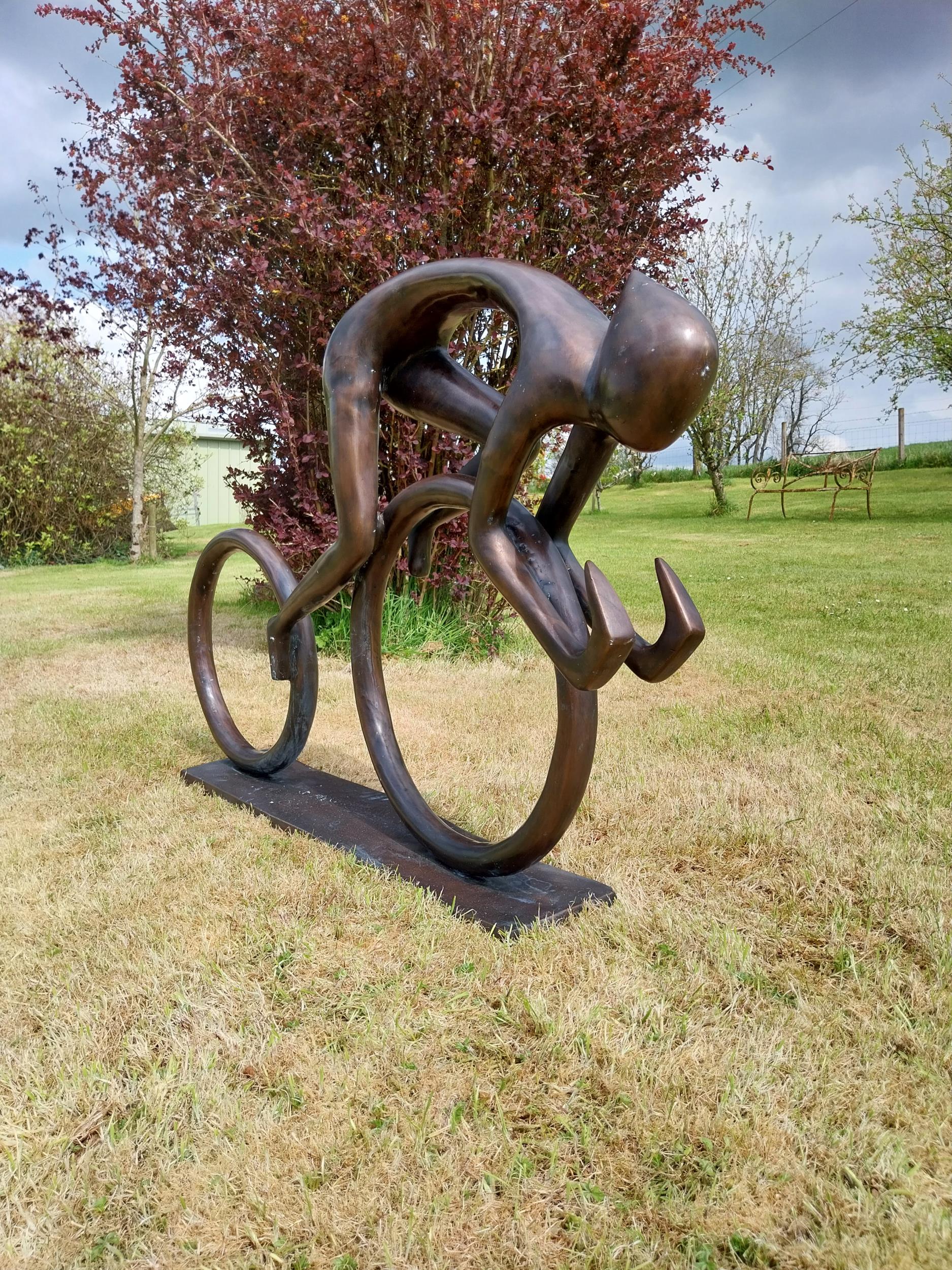 Exceptional quality contemporary bronze sculpture 'The Racing Cyclist' {80 cm H x 133 cm W x 20 cm - Image 5 of 6