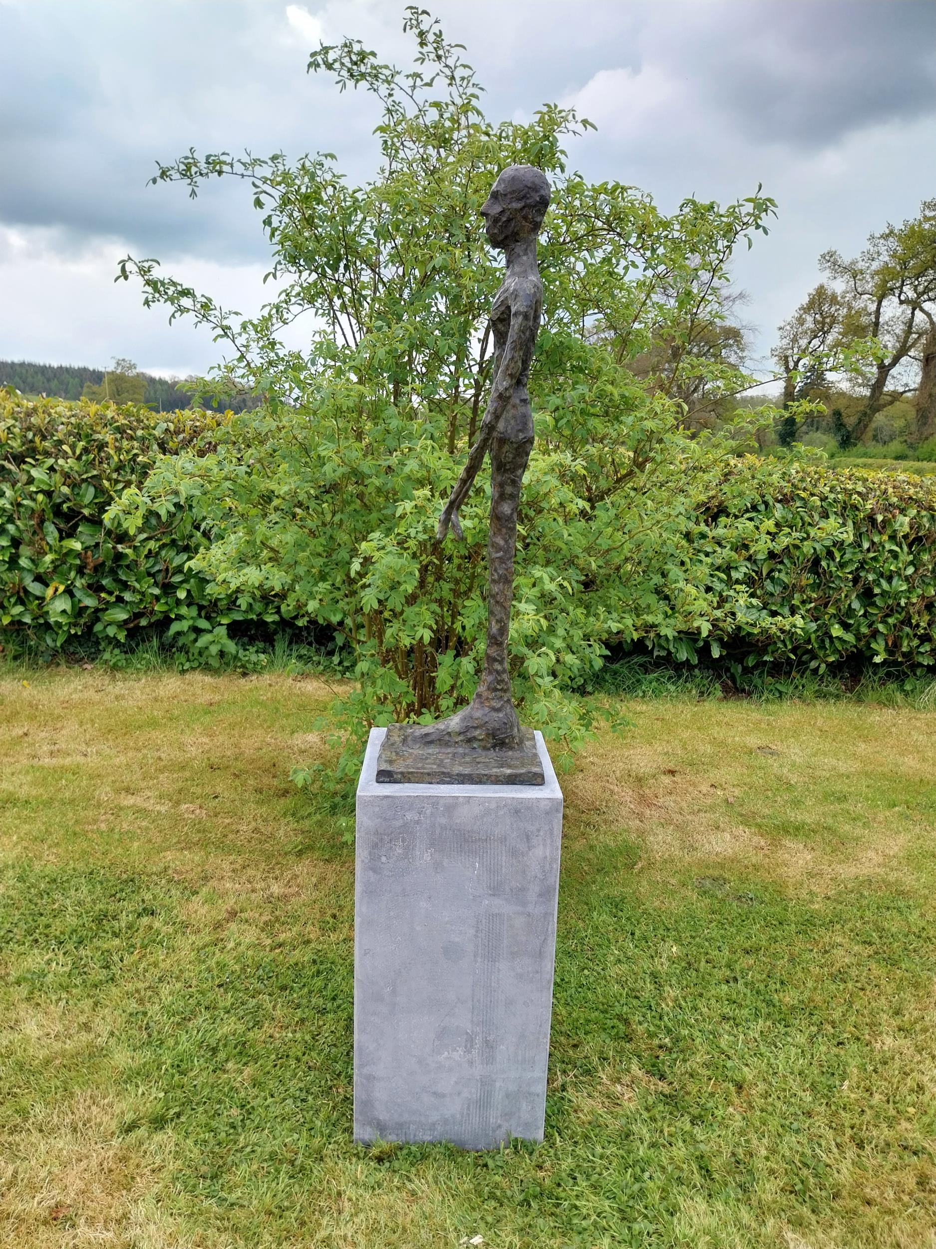 Exceptional quality contemporary bronze sculpture of a Man raised on slate plinth {Overall - Image 6 of 9