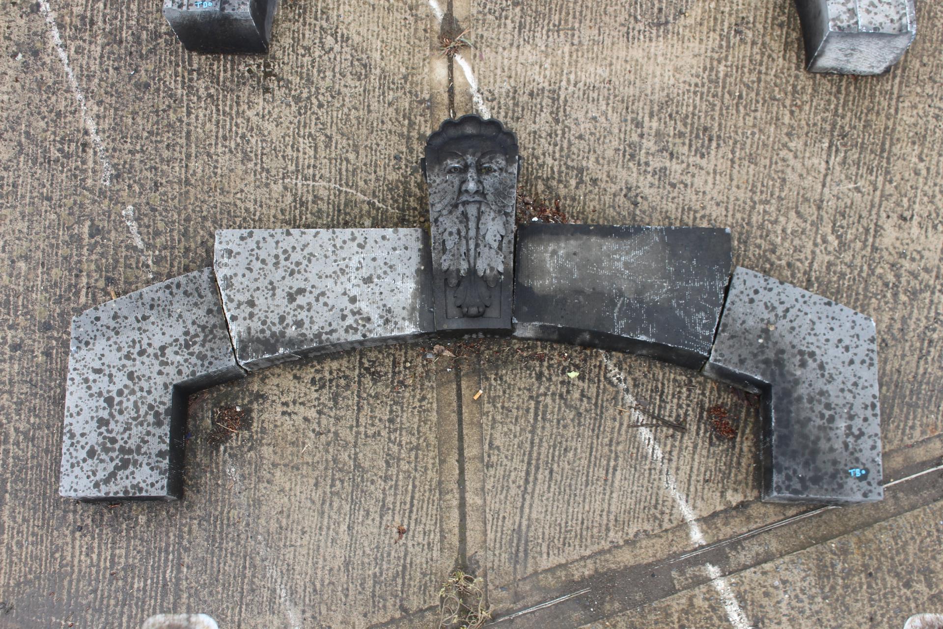 19th C. Kilkenny stone arch with carved face corbel {H 107cm x W 230cm x D 34cm }. (NOT AVAILABLE TO