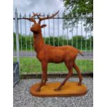 Good quality French cast iron statue of a Stag mounted on platform base {145 cm H x 110 cm W X 66 cm