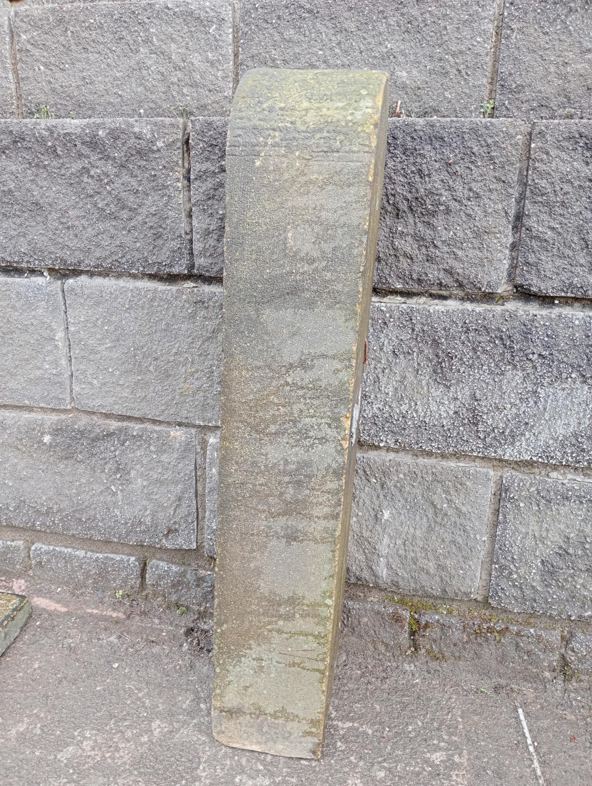 Sandstone gate post bullnose top {H 85cm x W 16cm x D 20cm }. (NOT AVAILABLE TO VIEW IN PERSON)