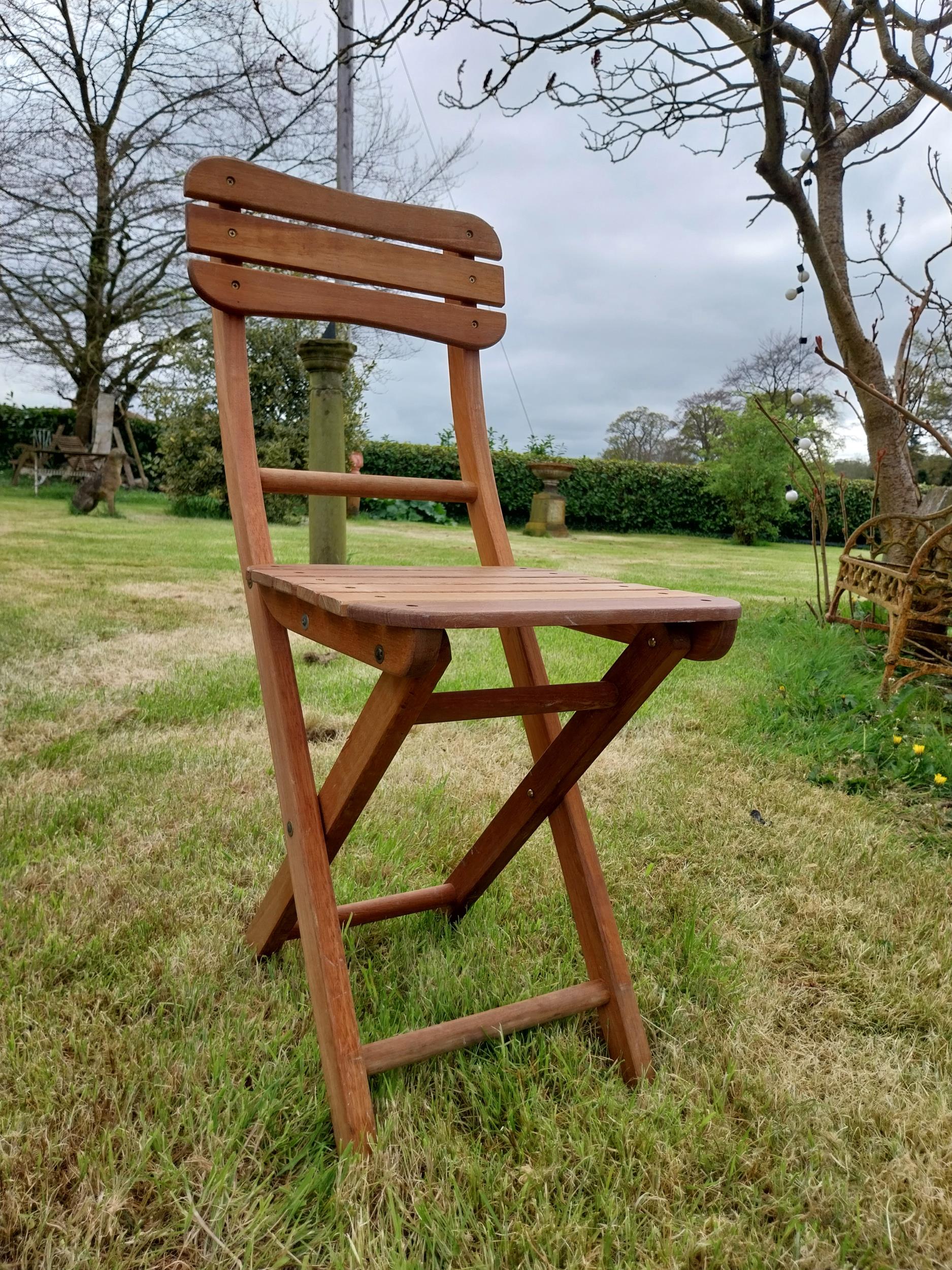 Good quality teak folding garden table with three matching garden chairs {Tbl. 71 cm H x 68 cm W x - Image 5 of 9