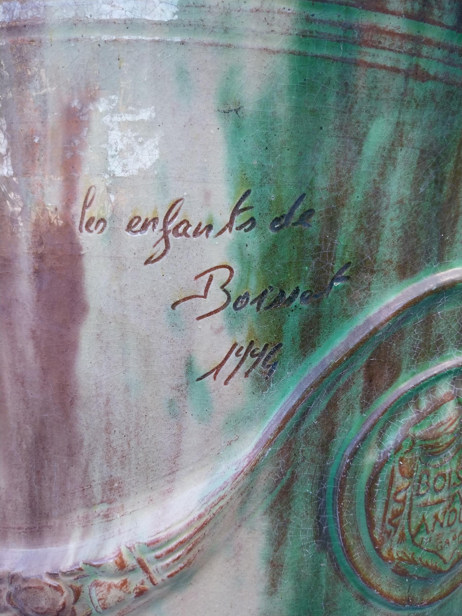 Good quality glazed terracotta Boisset Anduze urn signed (1992) {72 cm H x 56 cm Dia.}. - Image 5 of 9