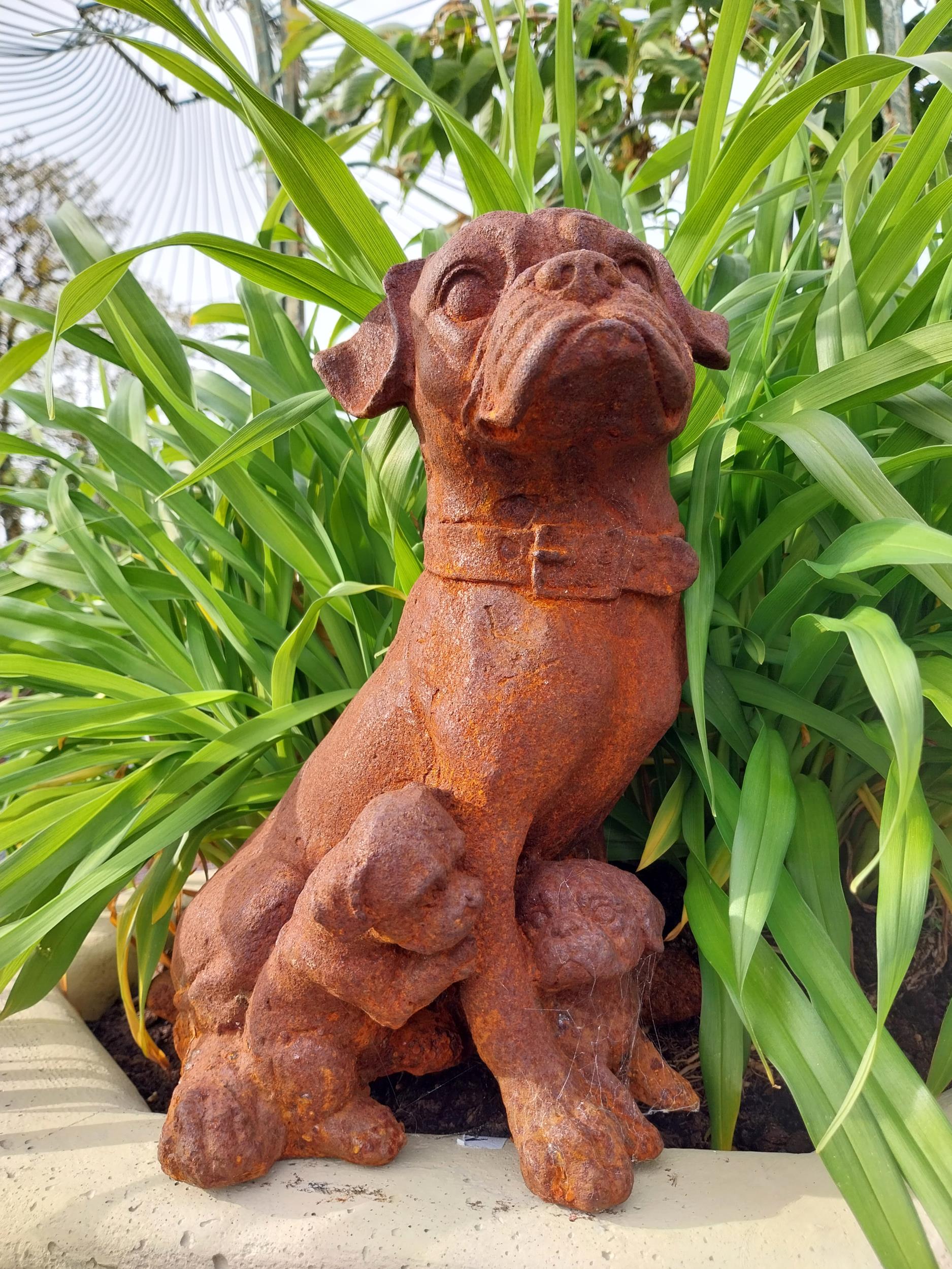 Good quality cast iron statuette of Pug and her pups {32 cm H x 24 cm W x 19 cm D}.