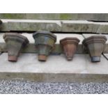 Four 19th C. cast iron copper heads {Lrg. 30 cm H x 28 cm W x 20 cm D and Sml. 25 cm H x 24 cm W x