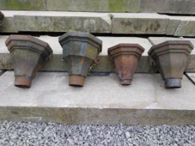 Four 19th C. cast iron copper heads {Lrg. 30 cm H x 28 cm W x 20 cm D and Sml. 25 cm H x 24 cm W x