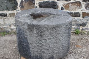 19th C. Kilkenny mill stone {H 48cm x Dia 76cm}. (NOT AVAILABLE TO VIEW IN PERSON)