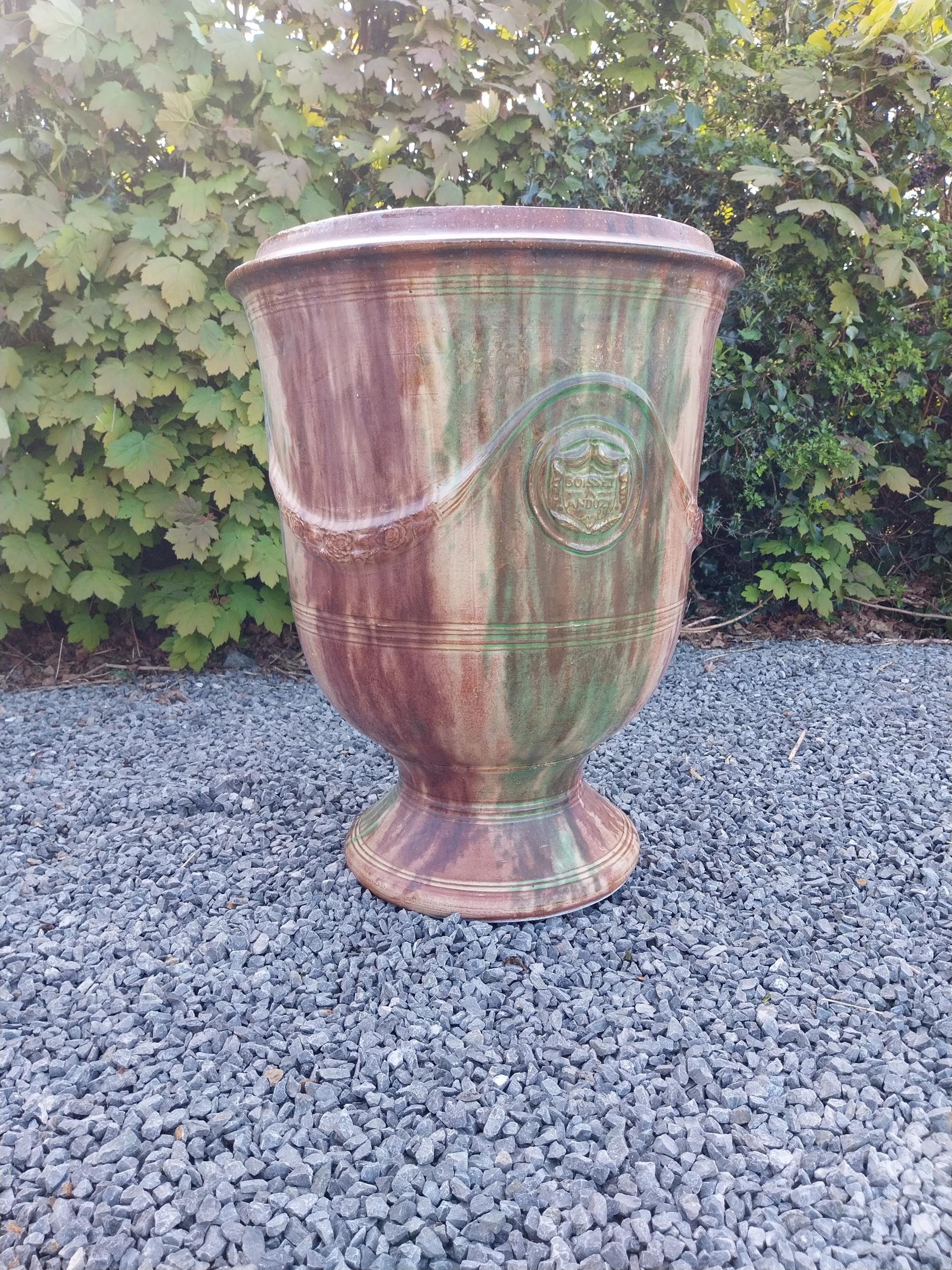Good quality glazed terracotta Boisset Anduze urn signed (1992) {72 cm H x 56 cm Dia.}. - Image 2 of 9