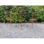 Wrought iron café - garden circular table with two matching chairs {Tbl. 75 cm H x 70 cm Dia. Chairs