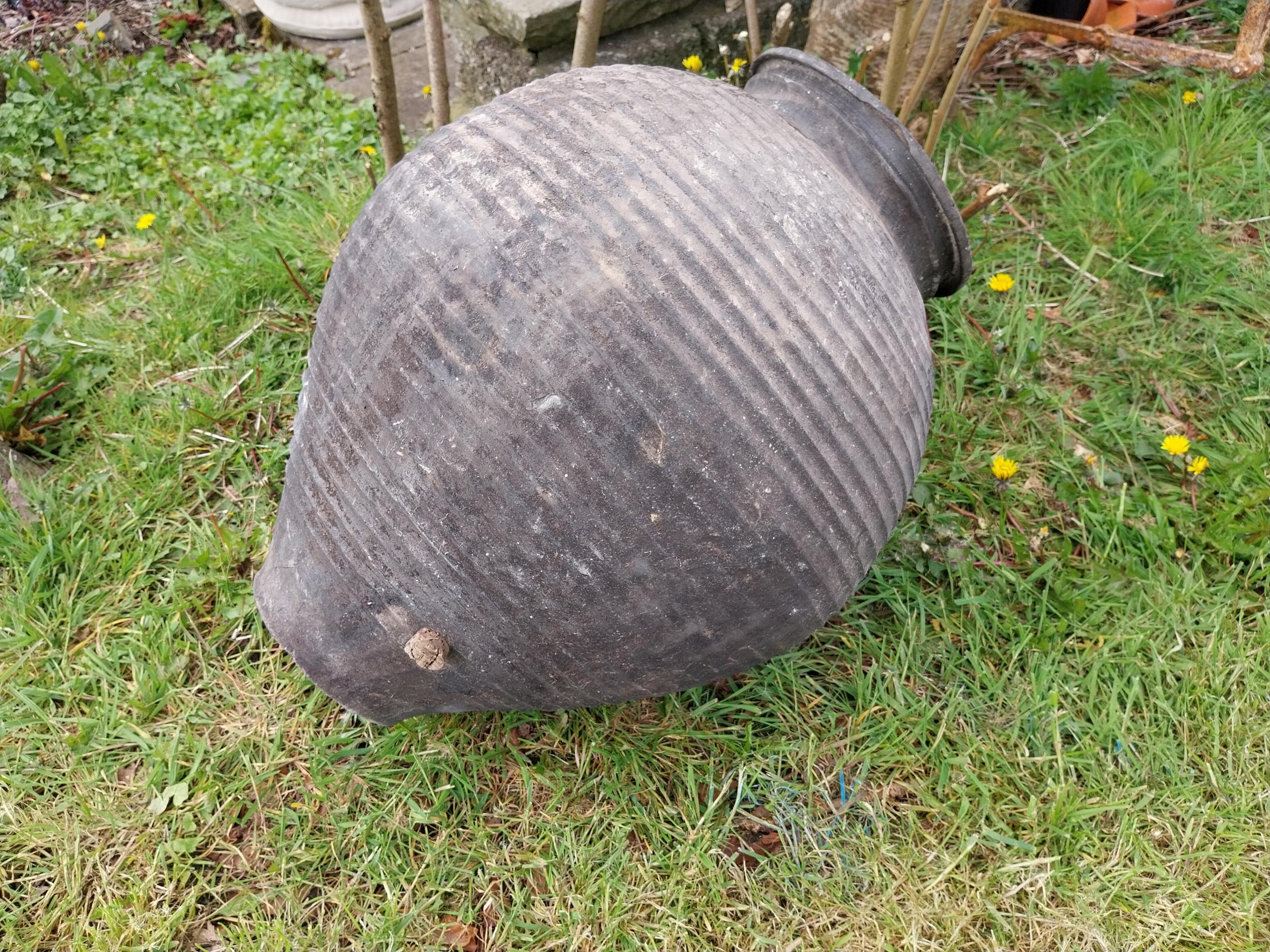 19th C. ribbed terracotta olive pot {64 cm H x 54 cm Dia.}. - Image 2 of 4