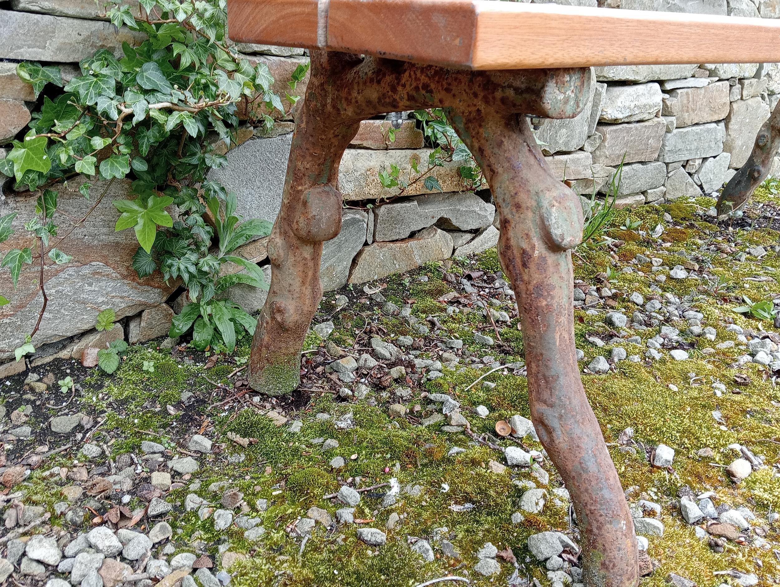 Cast iron rustic bramble bench with wooden slats {H 85cm x W 155cm x D 50cm}. (NOT AVAILABLE TO VIEW - Image 3 of 4