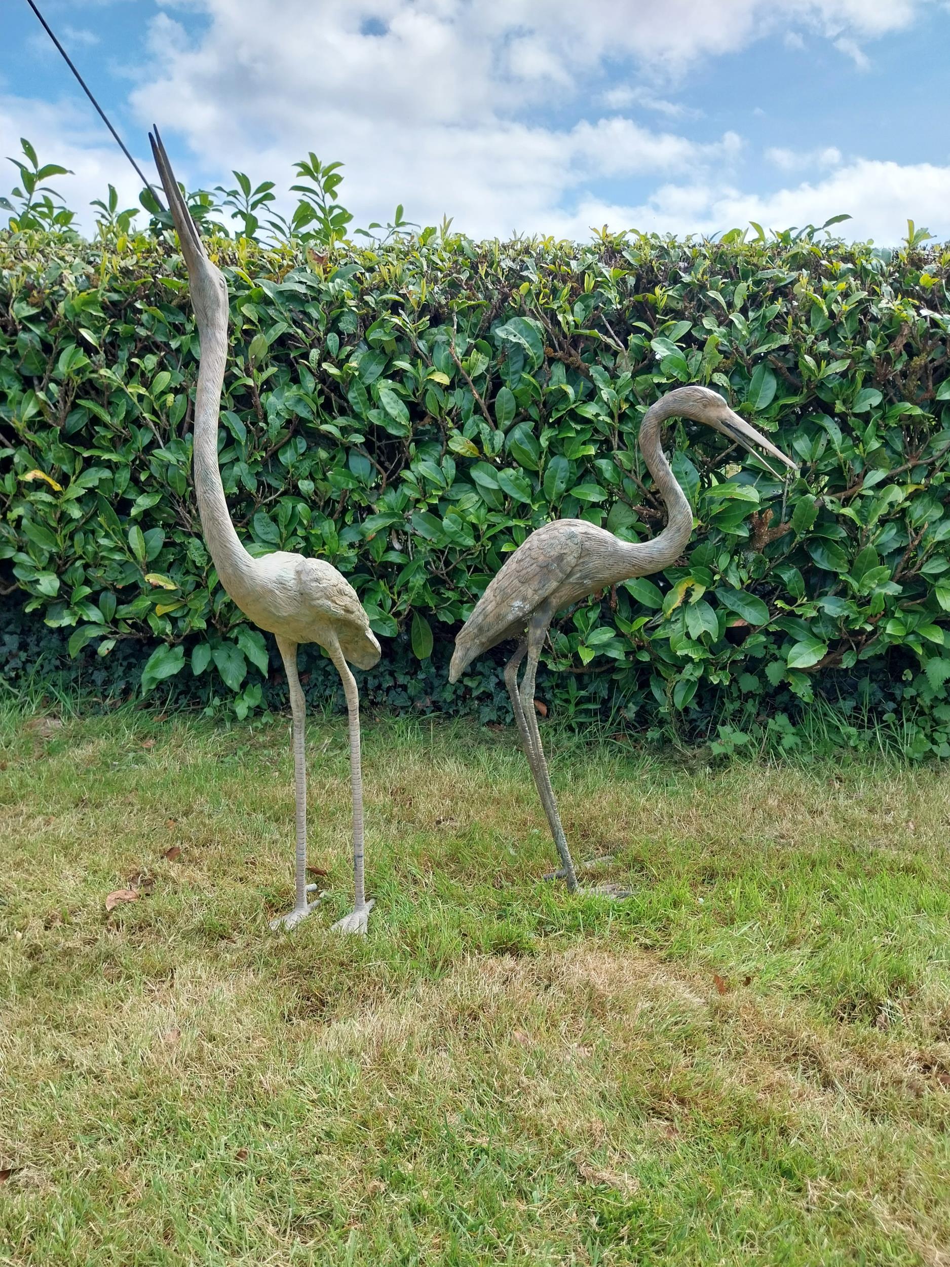 Two bronze statues of Storks {120 cm H x 18 cm W x 53 cm D and 89 cm H x 18 cm W x 56 cm D}. - Image 5 of 5