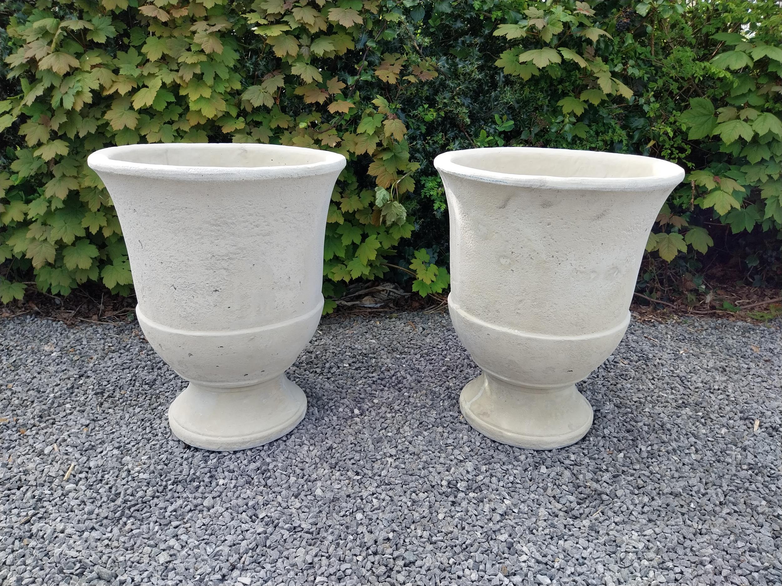 Pair of moulded sandstone circular urns {74 cm H x 59 cm Dia.}. - Image 2 of 8