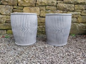 Pair of galvanised metal circular garden planters {48 cm H x 40 cm Dia.}.