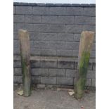 Pair of red sandstone cottage gateposts {H 152cm x W 13cm x D 30cm }. (NOT AVAILABLE TO VIEW IN