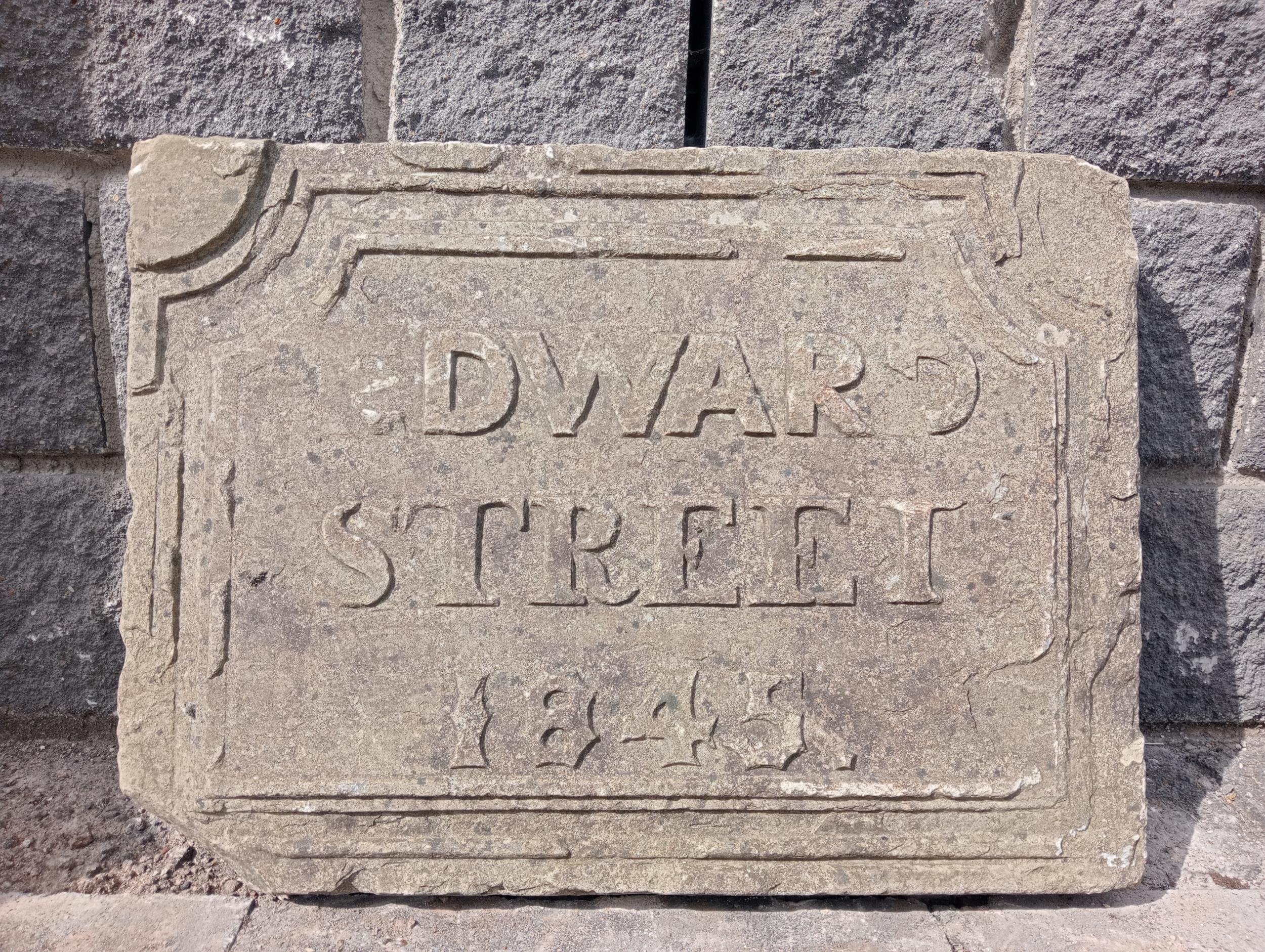 Stone carved Edward street 1845 sign{H 50cm x W 68cm x D 9cm }. (NOT AVAILABLE TO VIEW IN PERSON)