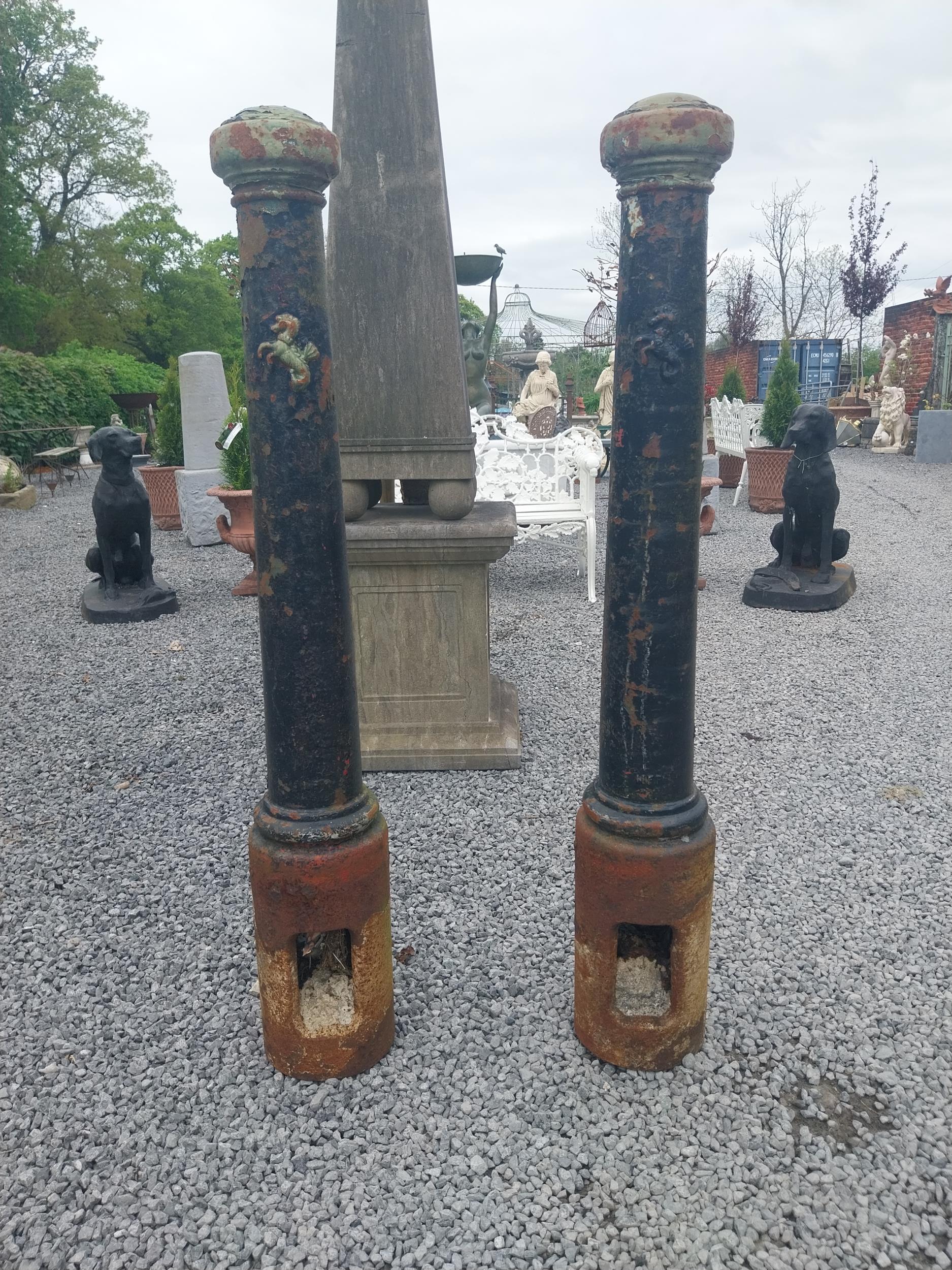 Pair of good quality cast iron bollards in the Victorian style {130 cm H x 20 cm Dia.}.