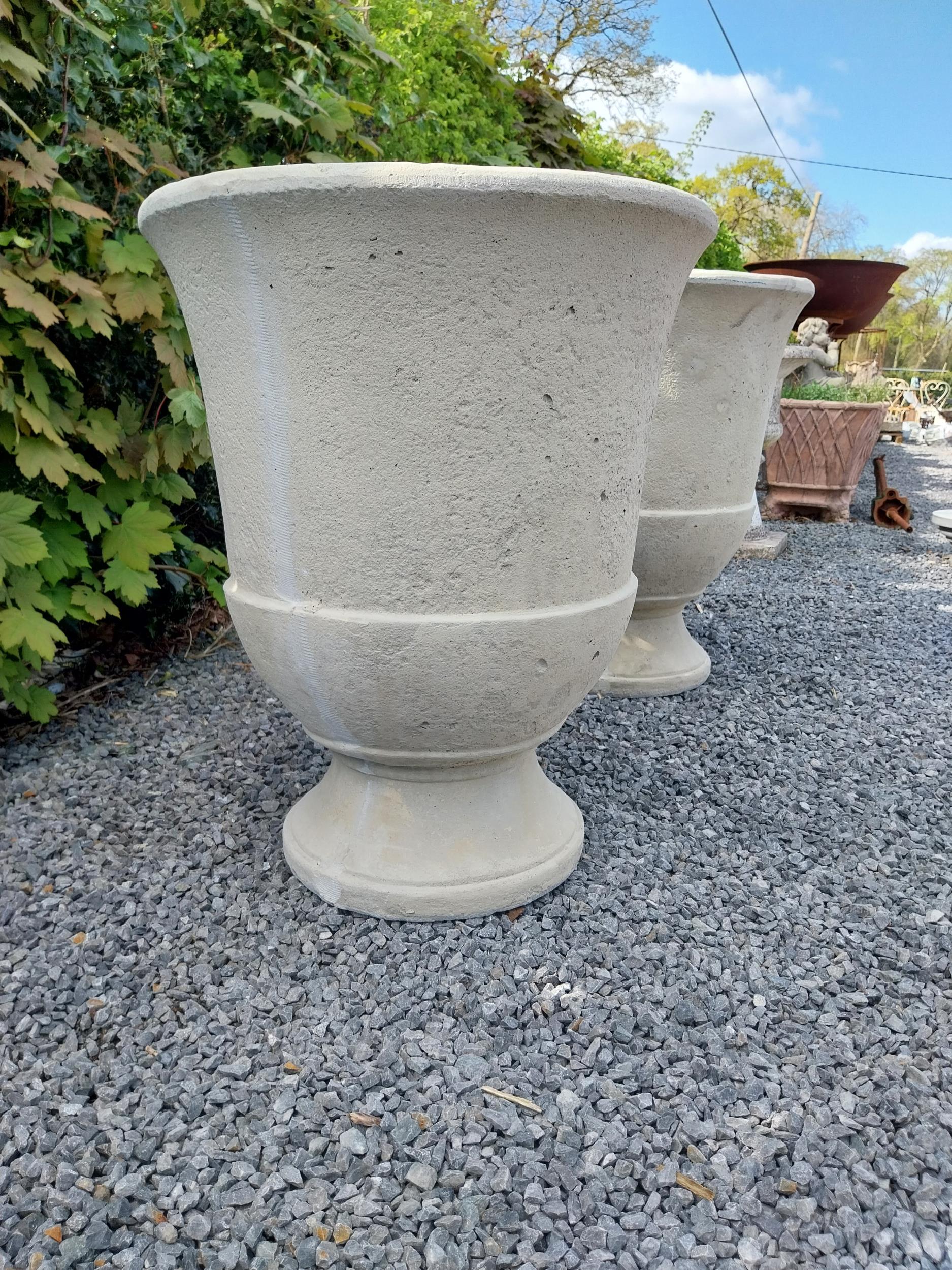 Pair of moulded sandstone circular urns {74 cm H x 59 cm Dia.}. - Image 8 of 8