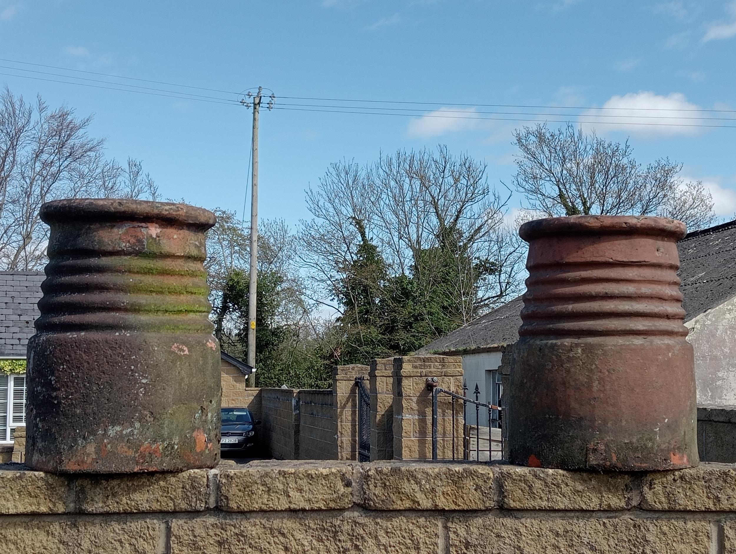 Pair of terracotta beehive chimney pots {H 43cm x Dia 30cm }. (NOT AVAILABLE TO VIEW IN PERSON)