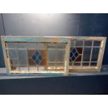 Pair of leaded glass windows {Each H 48cm x W 62cm }. (NOT AVAILABLE TO VIEW IN PERSON)