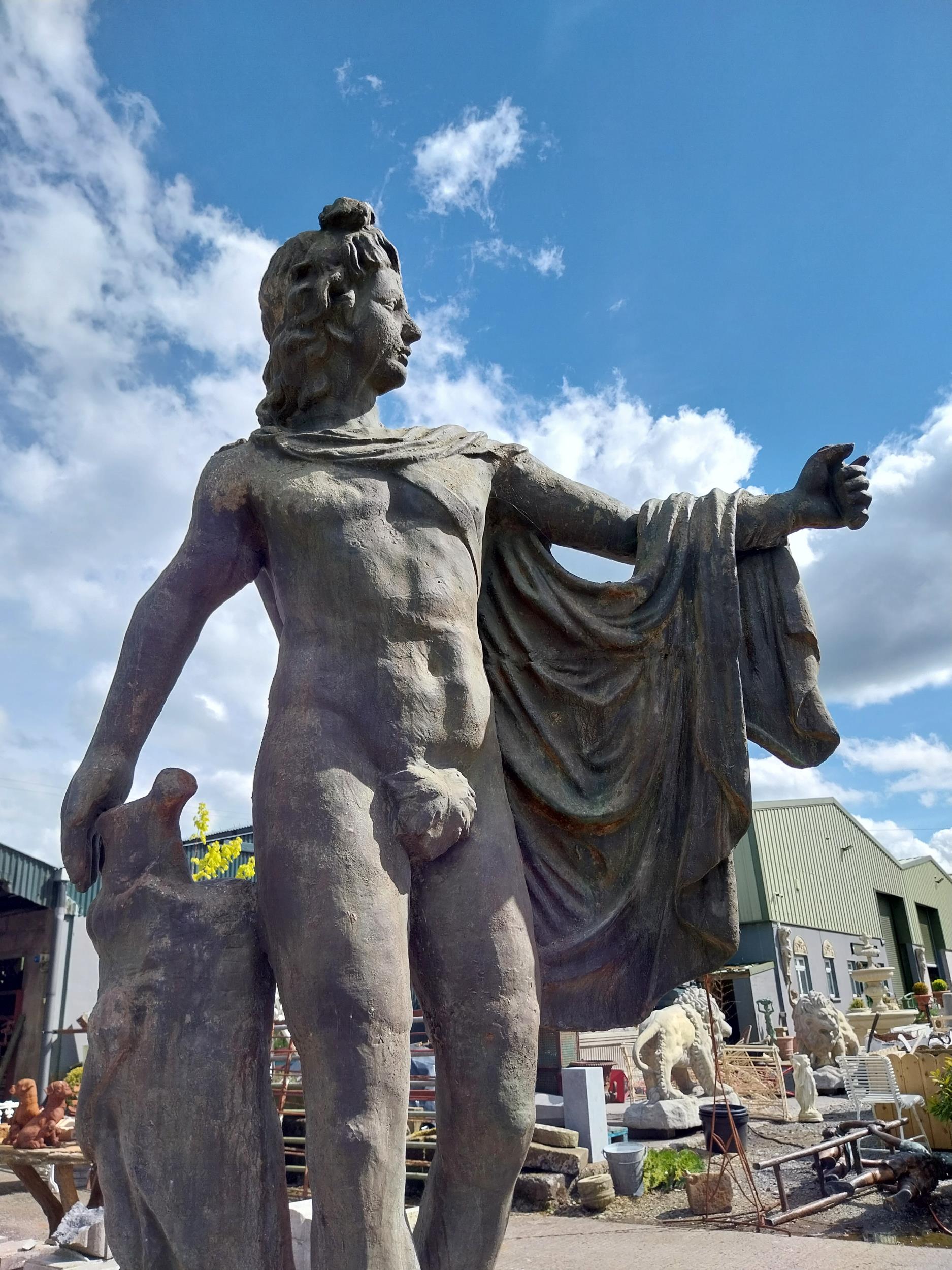 Good quality cast iron life-size statue of Apollo Belvedere raised on composition pedestal {233 cm H - Image 2 of 7