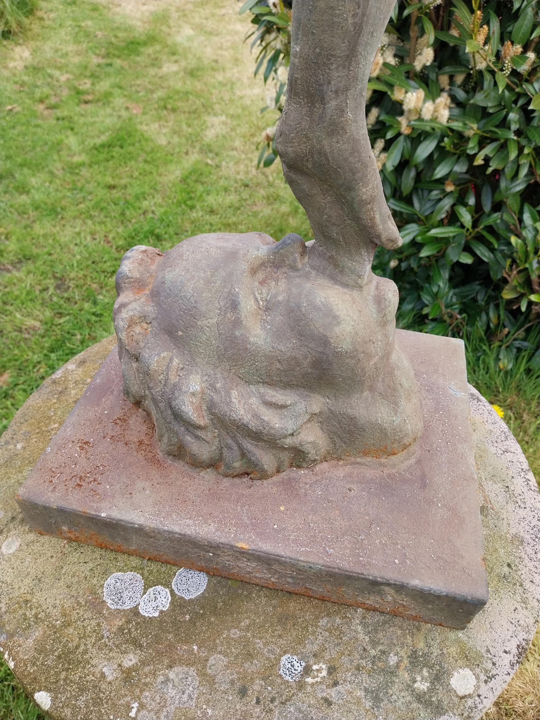 Cast iron with bronze effect sculpture of Mercury mounted on plinth {106 cm H x 29 cm W x 35 cm D}. - Image 8 of 8