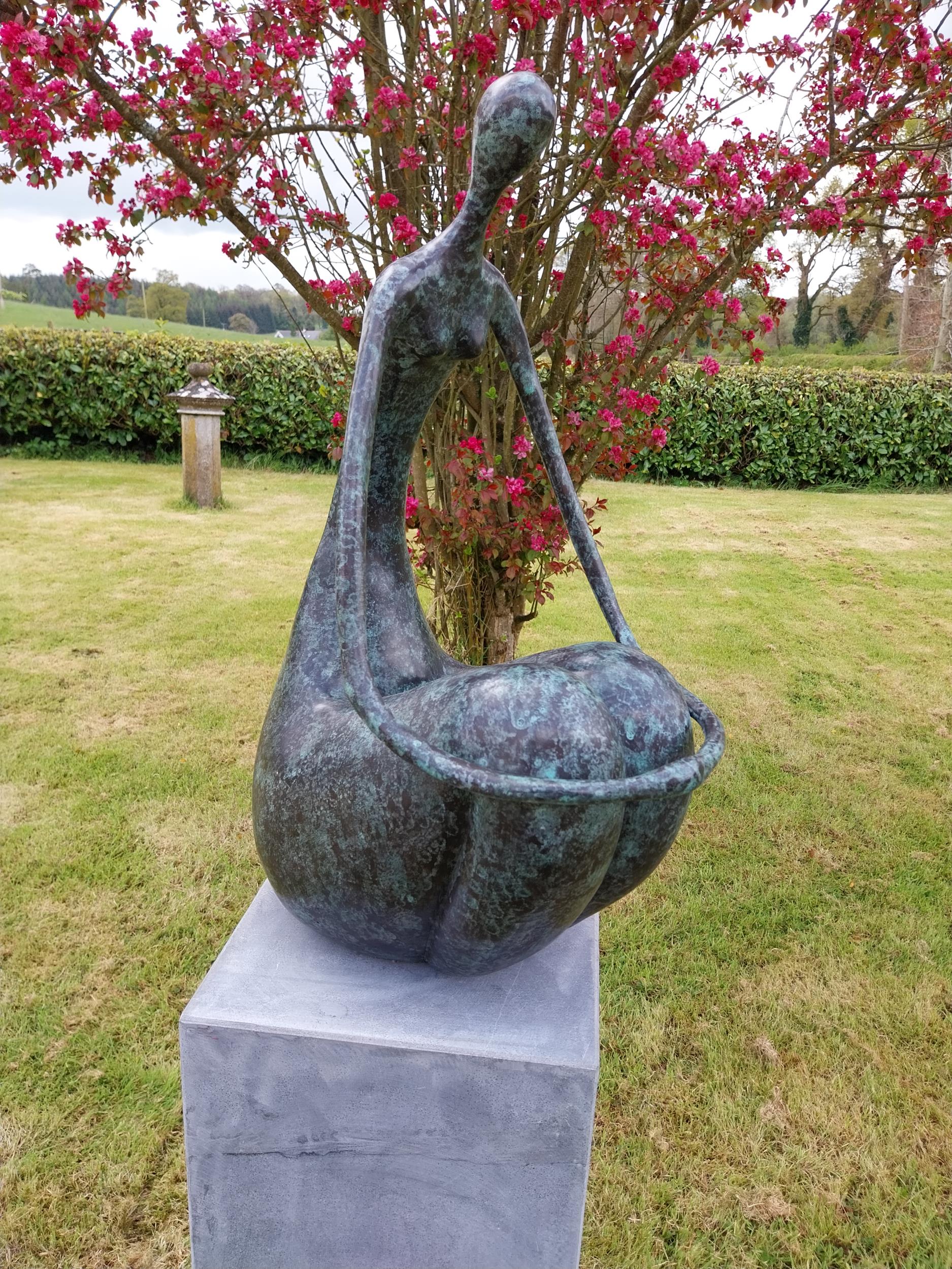 Exceptional quality contemporary bronze sculpture 'The Crouching Lady' raised on slate plinth { - Image 5 of 10