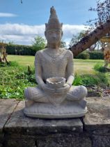 Good quality moulded sandstone Buddha statue {83 cm H x 44 cm W x 36 cm D}.