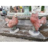 Painted composition statue of Rooster and Hen {65 cm H x 41 cm W x 25 cm D and 50 cm H x 39 cm W x