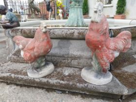 Painted composition statue of Rooster and Hen {65 cm H x 41 cm W x 25 cm D and 50 cm H x 39 cm W x