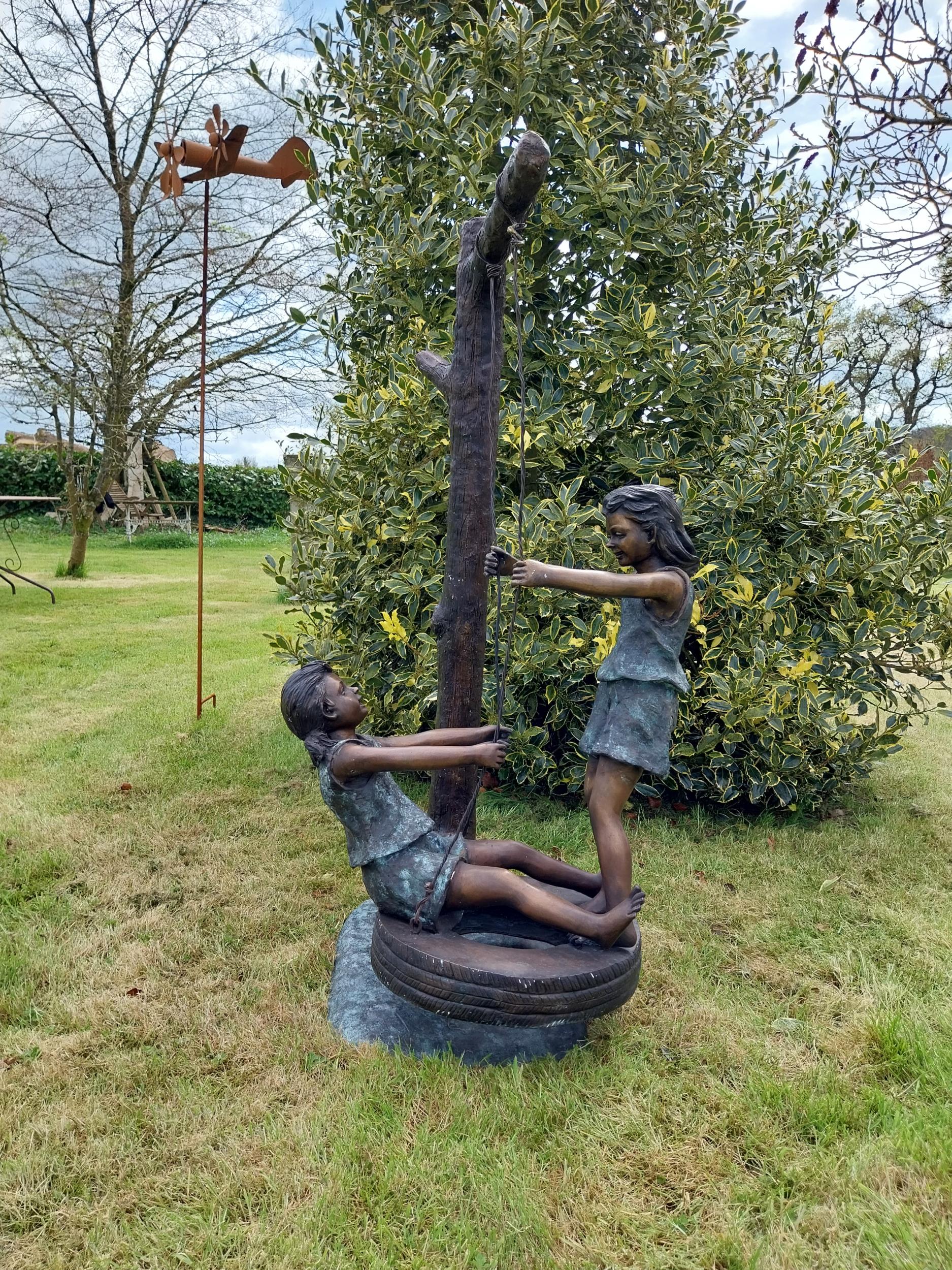Exceptional quality bronze sculpture of Girls on swing {140 cm H x 65 cm W x 71 cm D}. - Image 3 of 6