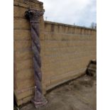 Stone barley twist pillar {H 210cm x 30 x 30}. (NOT AVAILABLE TO VIEW IN PERSON)