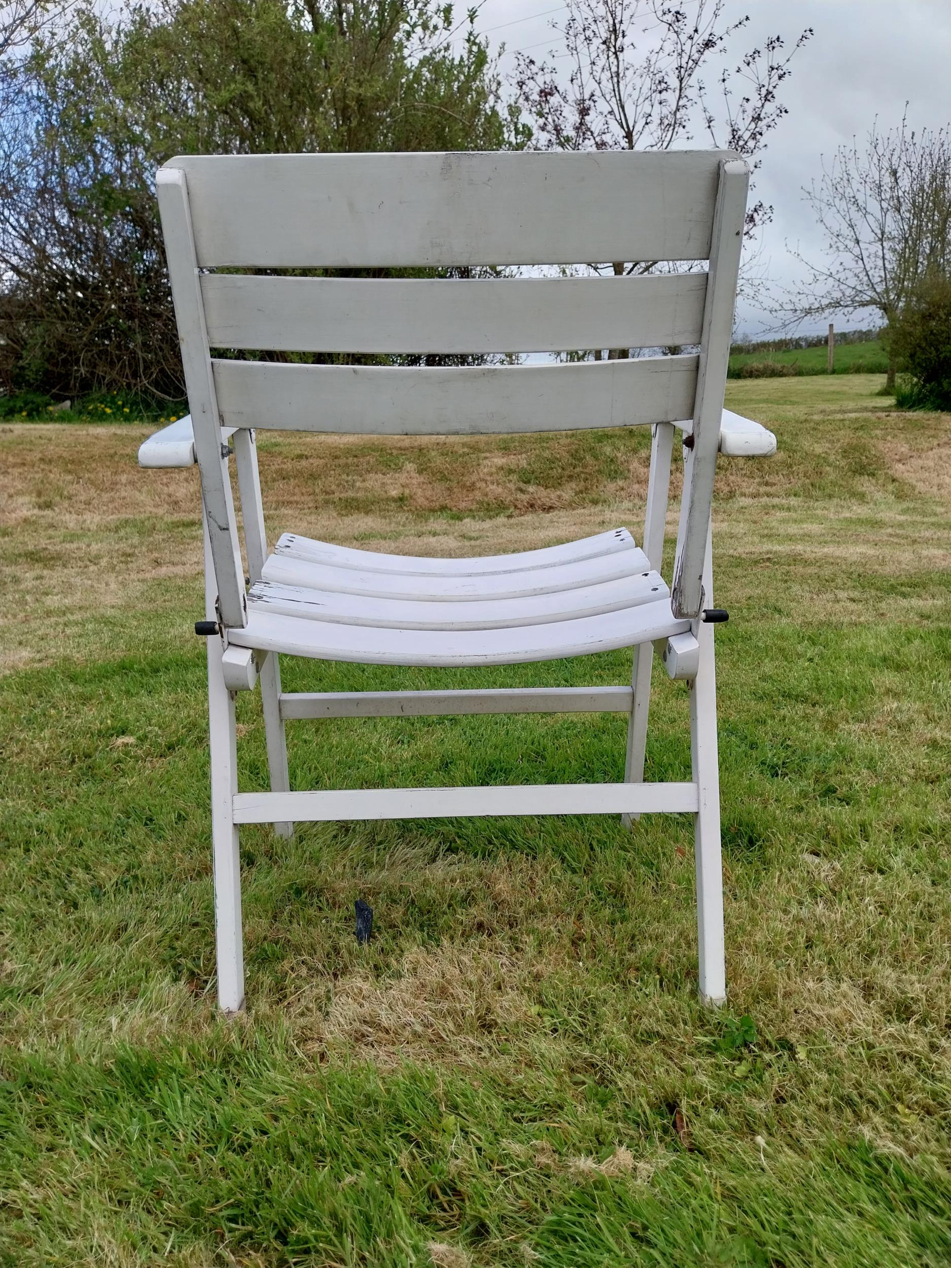 Set of four painted wooden folding garden armchairs {85 cm H x 66 cm W x 54 cm D}. - Image 5 of 5