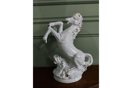 Pair of Capodimonte porcelain statuettes of Marley Horses {42 cm H x 32 cm W x 16 cm D}. - Image 2 of 4