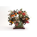 Basket of flowers and fruit in semi-precious stones