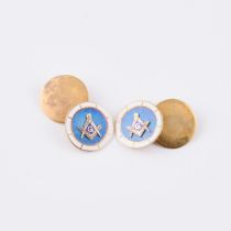 Pair Of 10k Yellow Gold Cufflinks, each with enamelled Masonic panels