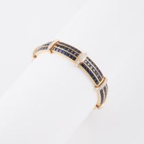 Georges Bilbault French 18k Yellow And White Gold Strap Bracelet, channel set with 168 square cut sa