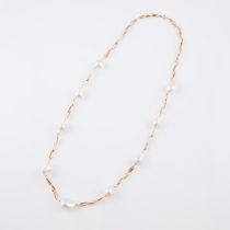9k Yellow Gold Link Necklace, set with 8 spaced blister pearls